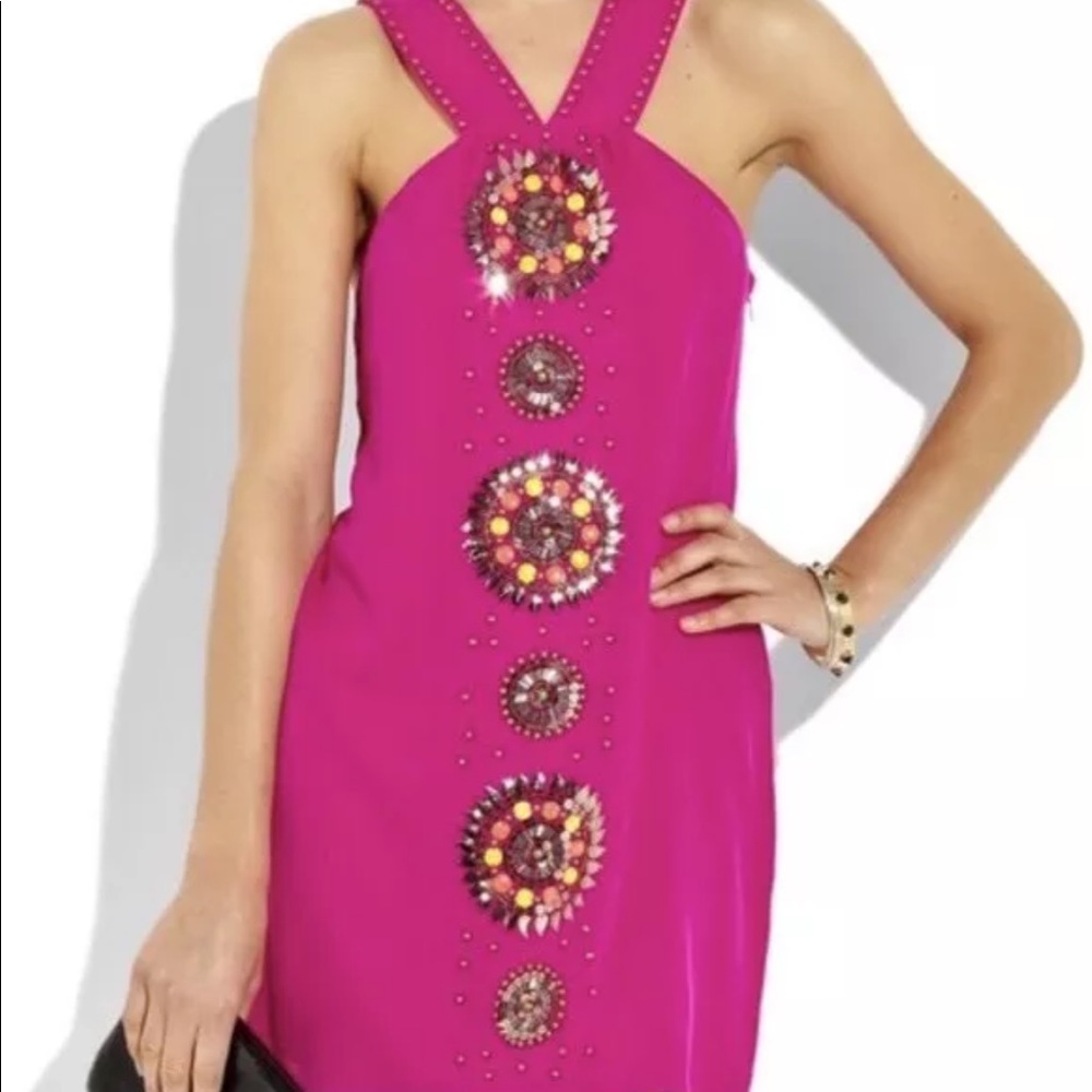 TIBI Beaded Fuchsia Pink Halter Dress!! 10 NWT